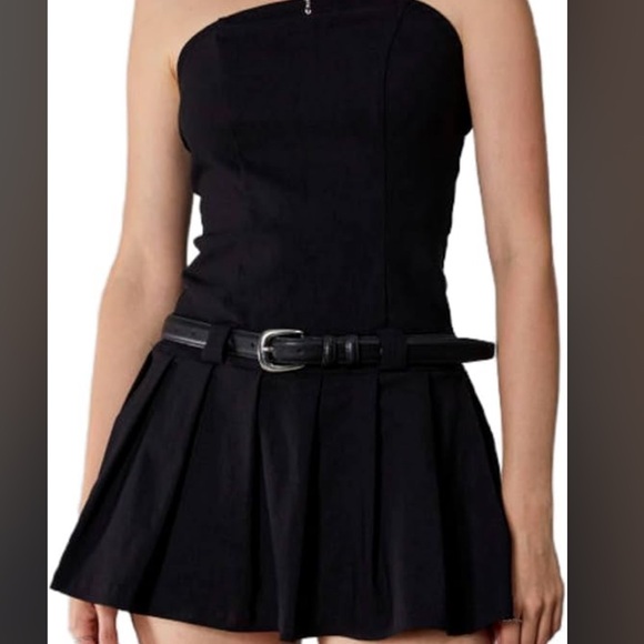 Strapless Black Mini Dress with Pleated Skirt - Size M - Picture 3 of 5